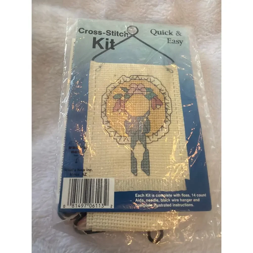 Vintage Quick & Easy Cross Stitch Kit Girl Bonnet Mini Wall Hanging Complete
